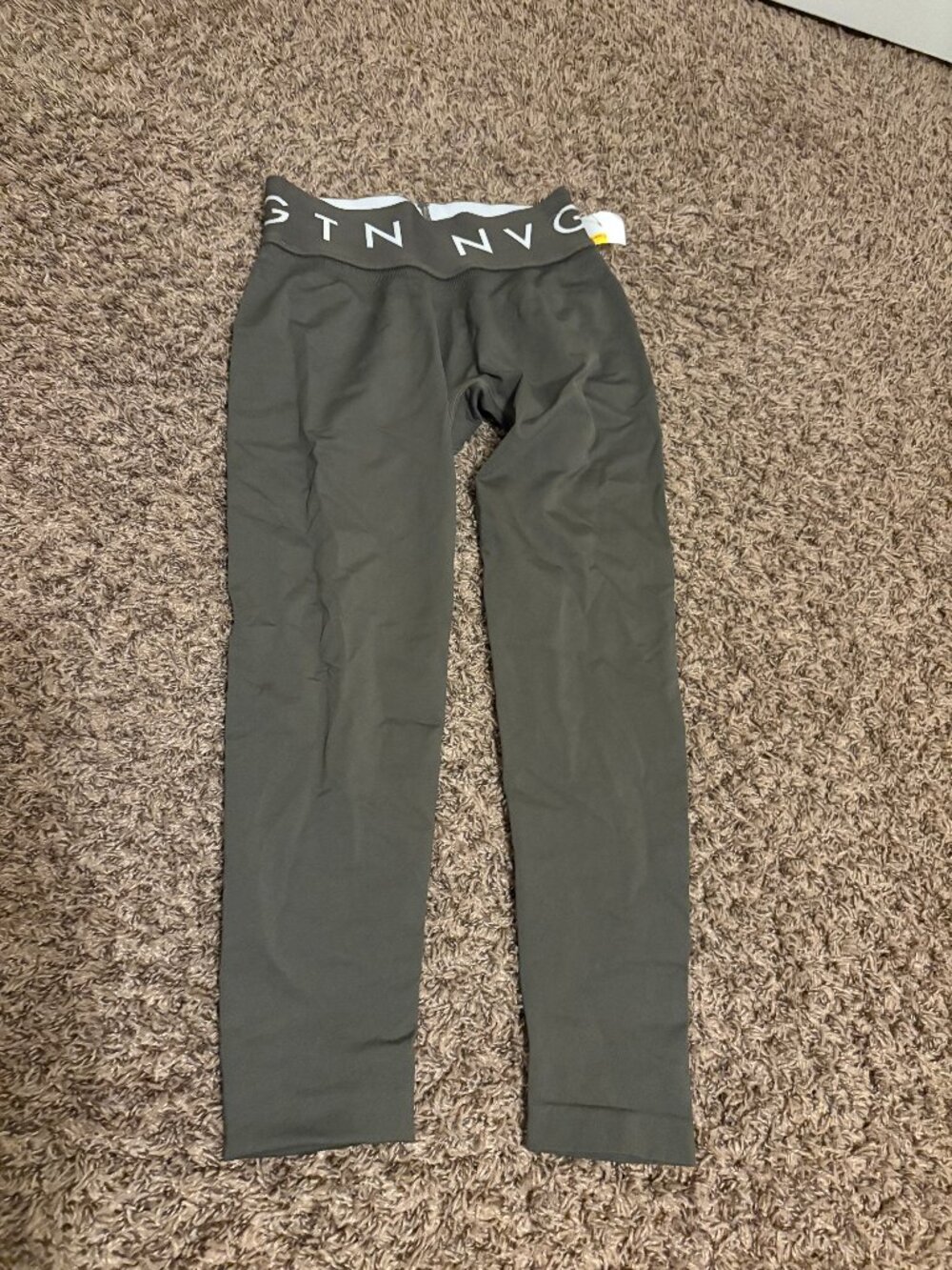 NVGTN Leggings Medium Olive Green Logo Waistband Nylon Spandex Blend Ankle